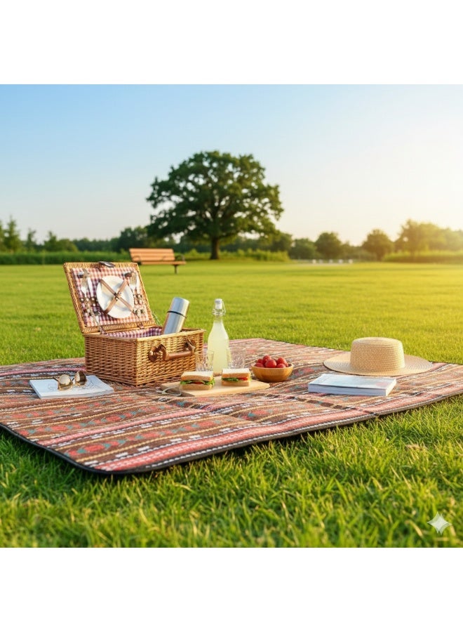 diu toyz Park Mat Picnic Blanket Waterproof Beach Blanket Waterproof Picnic Blanket Portable Picnic Mat Portable Beach Mat Camping Carpet Outdoor Majlis Carpet (200X150) Arabic Inspired Design (Brown Pattern) - Image 3